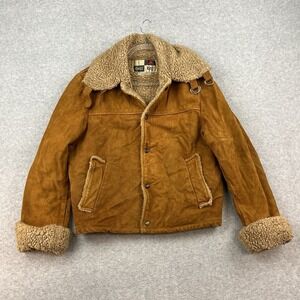 70s Suede Leather Trucker Jacket  Sherpa Retro Bomber Flight Chess King Men's M